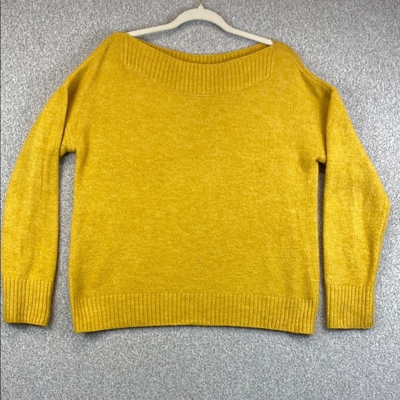 Marled golden yellow boat neck sweater XL boxy comfy neutral colorful preppy - Picture 1 of 7
